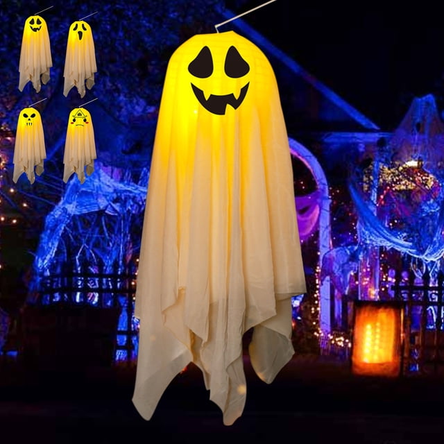 Fiudx Farol Fantasma de Halloween, Diseño de Calabaza Espeluznante, Versátil para Uso En Interiores y Exteriores, Material Resistente a La Intemperie, Divertido Accesorio para Fotos, Fácil de Colgar,