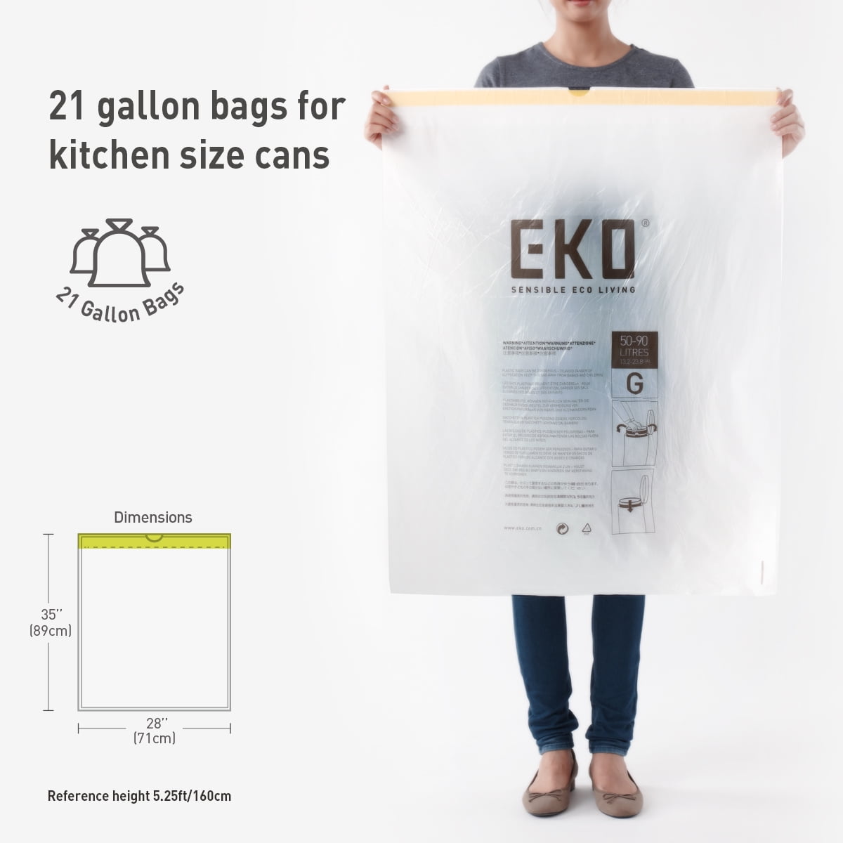OKKEAI 50L Large Garbage Bag 13 Gallon Trash Bags for Kitchen,Home,White,60  Count