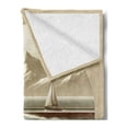 thumbnail image 2 of Ambesonne Nautical Fleece Throw Blanket Floral Sea Shore and Boat 50"x70" Grey Yellow Dark Salmon, 2 of 5