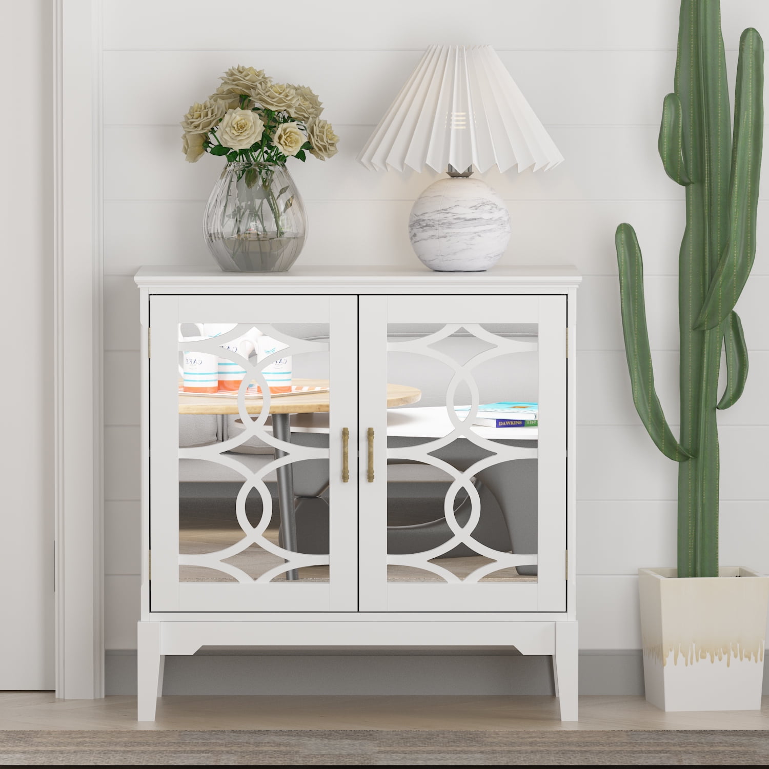 Hitow Buffet with Mirrored Doors, 2Door Console Table Entry