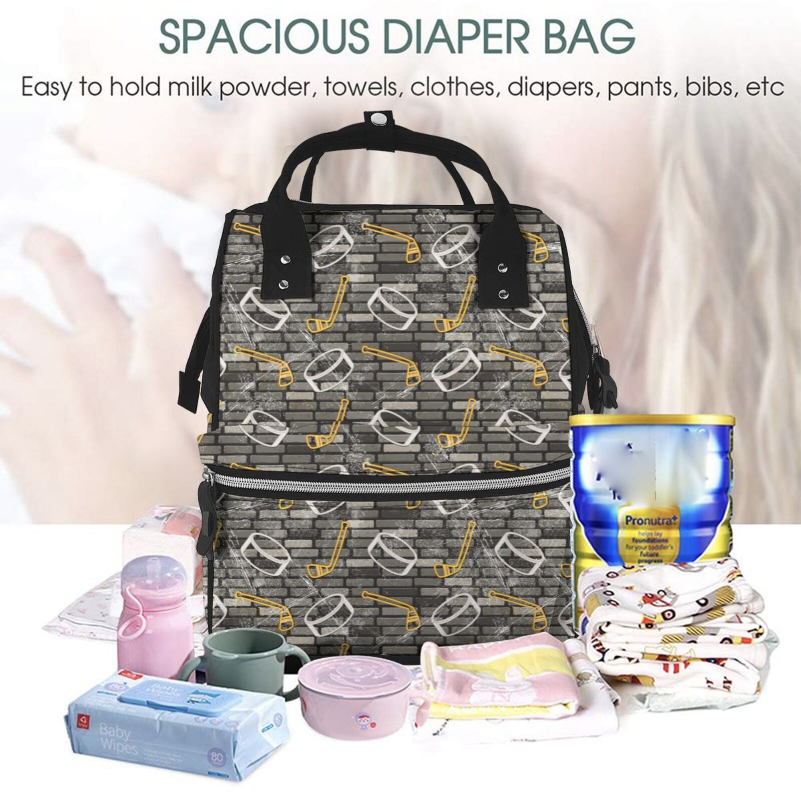 Fuzoiu Hockey1 Print Diaper Bag Backpack,Baby Essentials Travel Tote,Multi function Waterproof Diaper Bag, Travel Essentials Baby Bag - Unisex