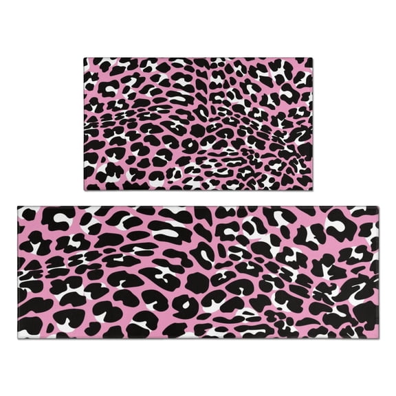 Pink and Black Of Leopard Print Kitchen Rugs Sets Of 2,Anti Fatigue Kitchen Mat Rugs Non Slip Washable,Decorative Kitchen Floor Mats for Kitchen,Sink,Laundry,17"x30" 17"x47"