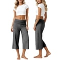 thumbnail image 2 of Gaucho Capri Pants for Women Low Rise Wide Leg Cropped Yoga Casual Trousers Fold Over Waist Flowy Summer Beach Pants Dark Gray S, 2 of 7