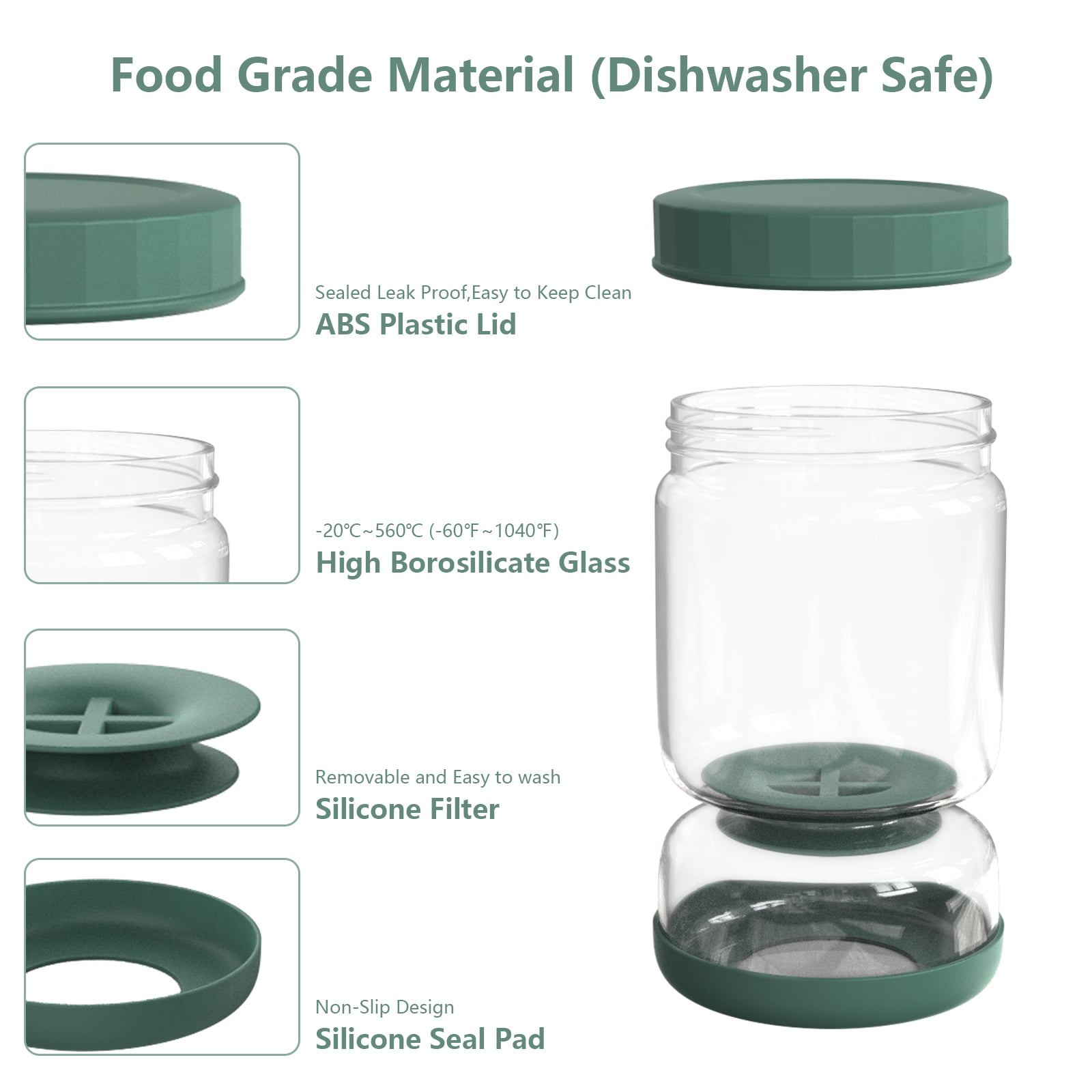  WhiteRhino Glass Pickle Jar with Strainer Flip,34oz