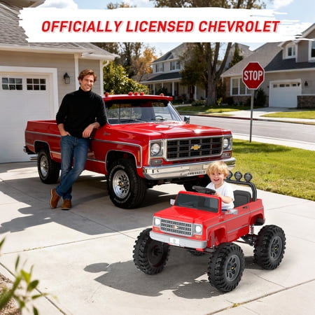 Chevrolet Cheyenne 24 Volt Ride on Toys with Remote, Ride on Truck for Big Kids 3-8 Years, Wisairt Power Car Wheels with 2 Seater, Red