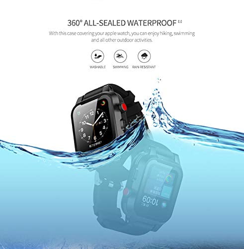ShellBox Case IP68 Waterproof Watch Case for Apple Watch Case 38mm Series 3  \u0026 2 Heavy Duty Shockproof Impact Resistant iWatch Full Sealed Case with  Premium Soft Silicone Replaceable Watch Band (Black) -
