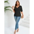 thumbnail image 7 of SHOWMALL Women's Plus Tops Henley Elbow Sleeve Top Casual Ribbed Curved Shirts Black 2X Knit Fitted Effortless Style Top, 7 of 7