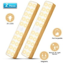YUNOVA 2-Pack LED Motion Sensor Closet Lights, 20 Ultra-Bright LEDs with Magnetic & Adhesive Mounting, Rechargeable Wireless Under Cabinet Lighting for Kitchen/Wardrobe (Wood Grain)