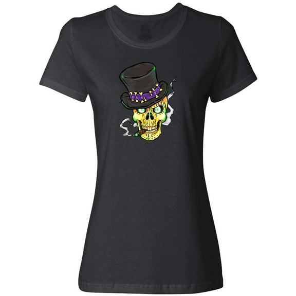 Inktastic Mardi Gras Skull with Cigar Women's T-Shirt