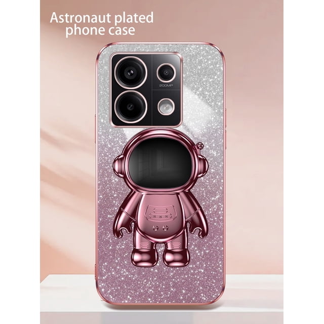 Shiny Glitter Astronaut Bracket Plating Phone Holder Case for Xiaomi Redmi Note 13 Pro Plus 4G 5G Soft Cover