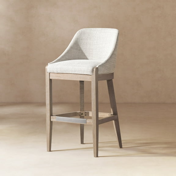 Dining Chairs Newport 30.5" Coastal Curved Back Upholstered Barstool, Two-Tone Neutral Gray Polyester Wool Blend,Wooden Dining Chairs