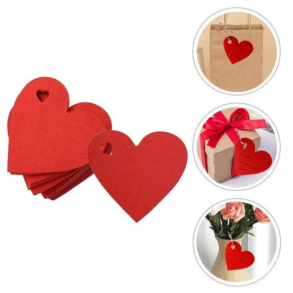 Worgeous 200pcs Valentine Day Heart Shaped Paper Tags Present Wrapping Tags Red Heart Tag For Presents Romantic Heart Labels Easy To Hang With String
