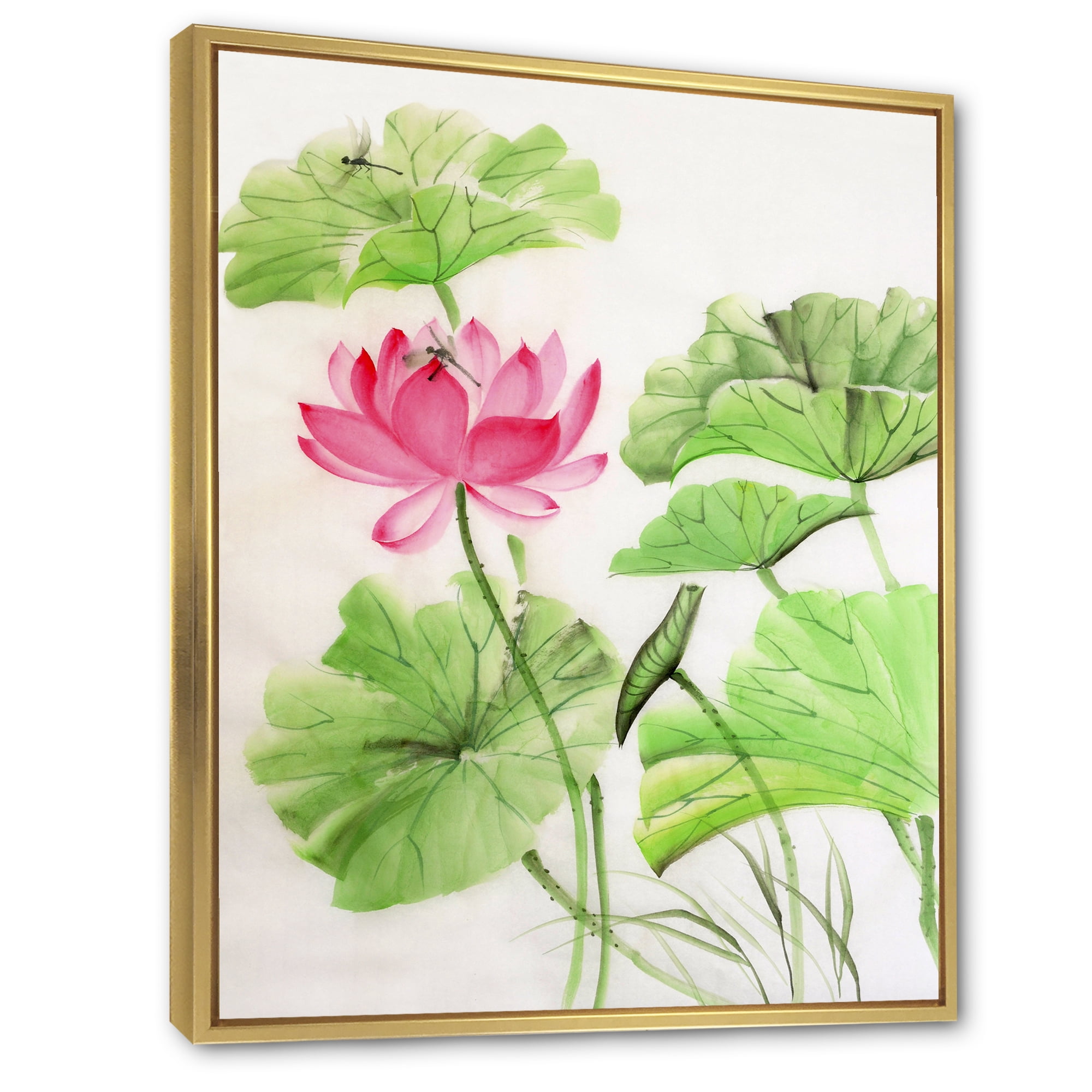 Designart 'Dragonfly and Lotus' Traditional Framed Canvas Wall Art Print