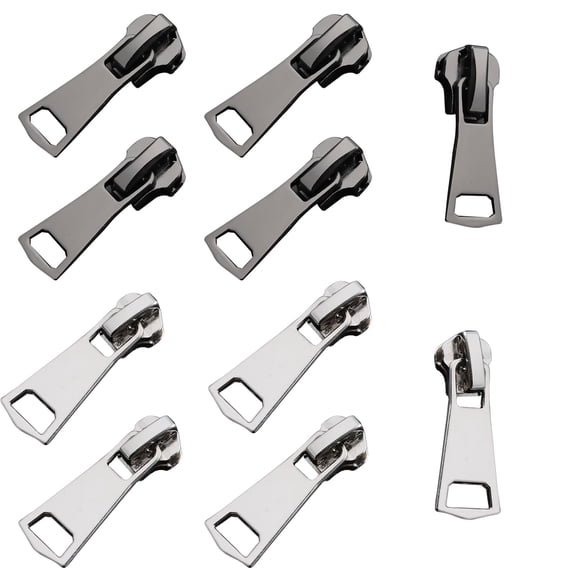 10 Pack Zipper Pull Replacement #5 Metal Zipper Repair Kit for Jackets Backpacks Luggage Tents Bags Durable Tool Free Fix Black and Silver