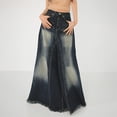 thumbnail image 2 of ASFGIMUJ Women's High Waist Zipper Washed Vintage A Line Hem Fashion Personalized Denim Skirt Long Dress,Size S, 2 of 8
