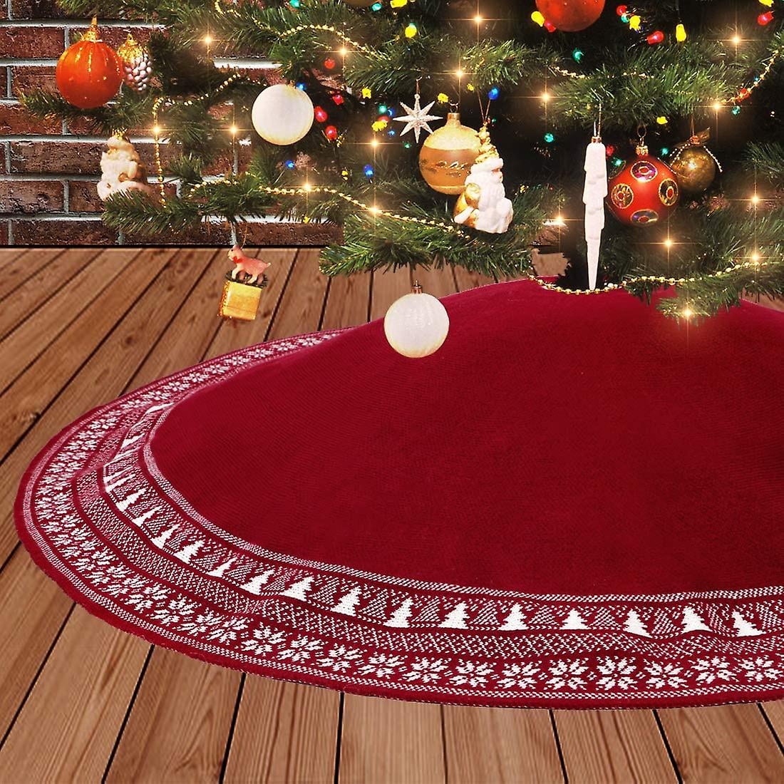 Jupe De Sapin De Noël Ronde - Diamètre 90 Cm - Motif Classique Avec Père Noël, Cadeaux - Protection Sol Et Décoration Festive