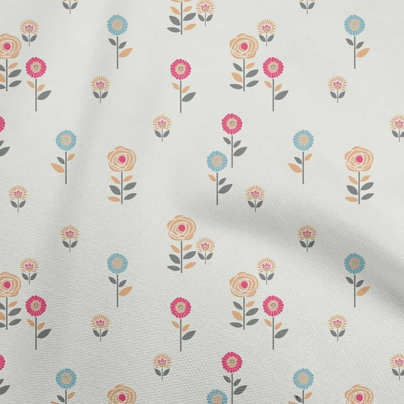 oneOone Cotton Poplin Off White Fabric Floral Retro Sewing Craft Projects Fabric Prints By Yard 56 Inch Wide