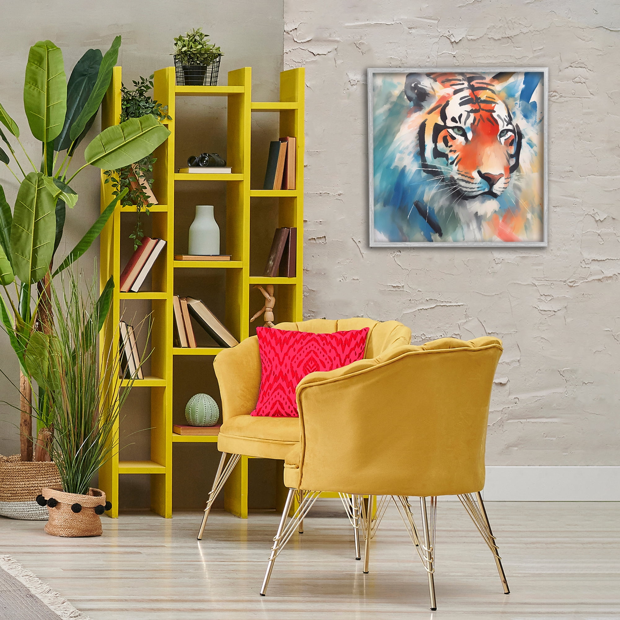 Stupell Industries Bold Modern tiger Animals & Insects Painting Gray Framed Art Print Wall Art, 24 x 24
