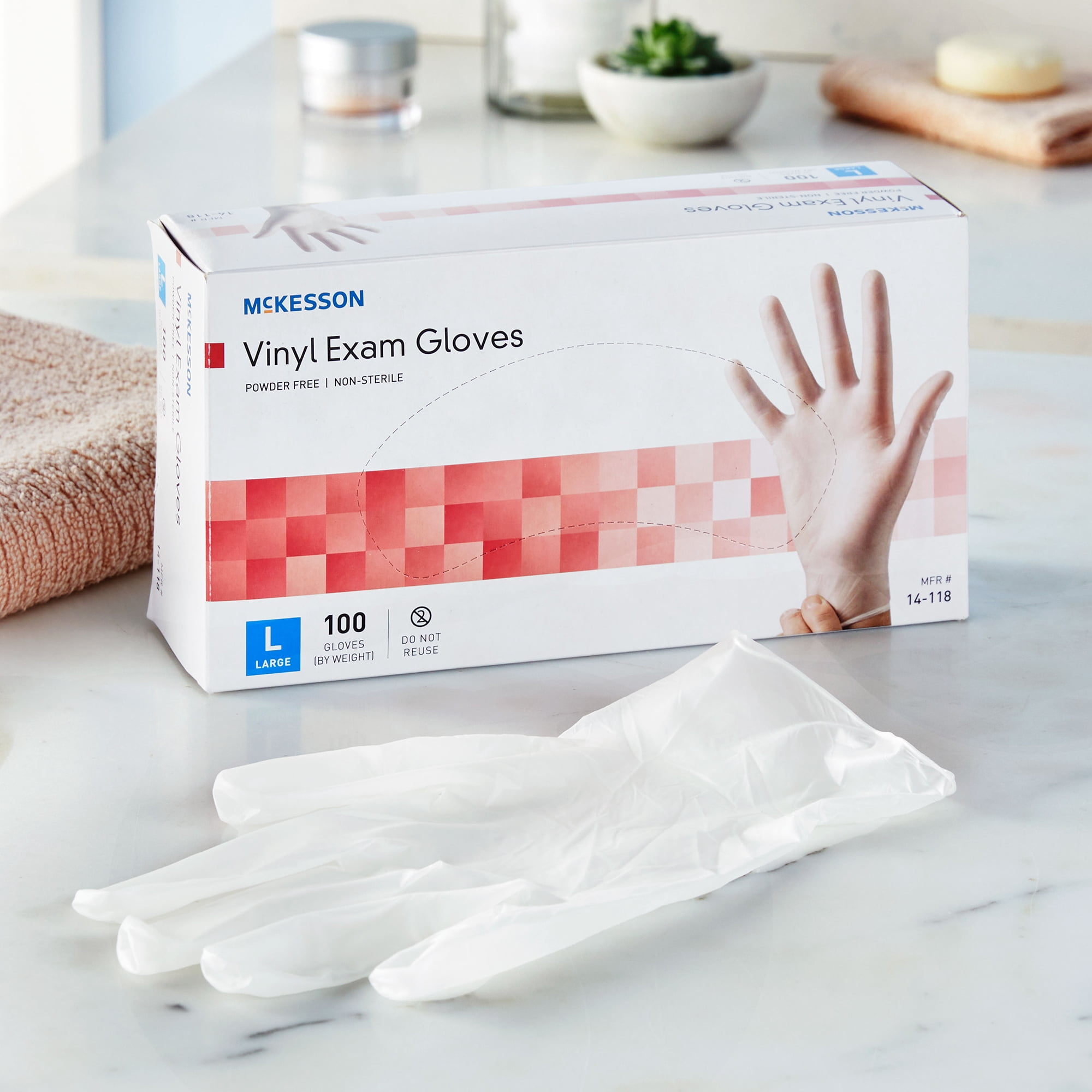 McKesson Vinyl Exam Gloves, Powder-Free, Disposable Medical Glove - Large, 100 Count, 10 Boxes, 1000 Total