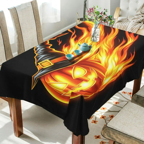 BZSMCE Square Tablecloth Flame Pumpkin Pattern Tableclothes