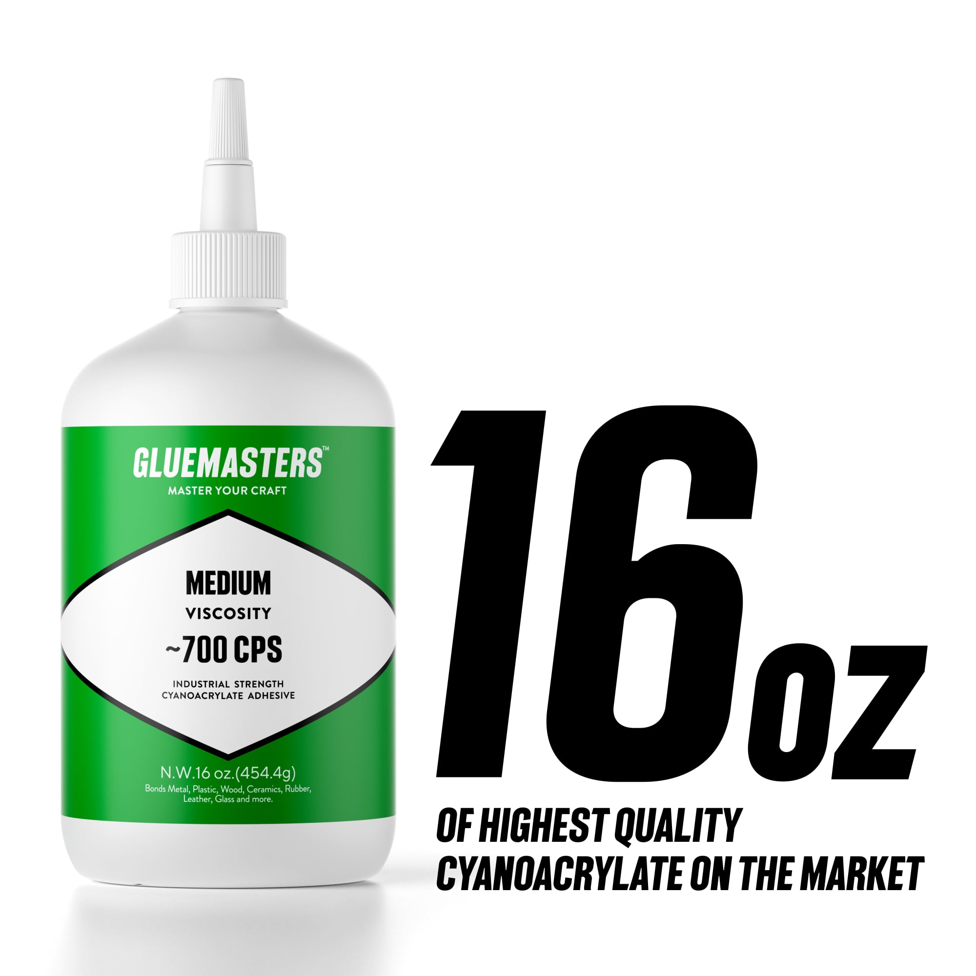 Professional Grade Cyanoacrylate "Super Glue" by Glue Masters - 16 oz - Medium Viscosity, Clear