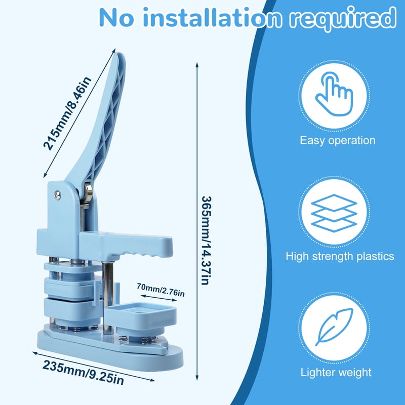 Square Button Maker Machine with 100 Sets of Button Supplies Parts, 50 * 50mm Hand Press Pin Badge Making DIY Craft Items, Light Blue