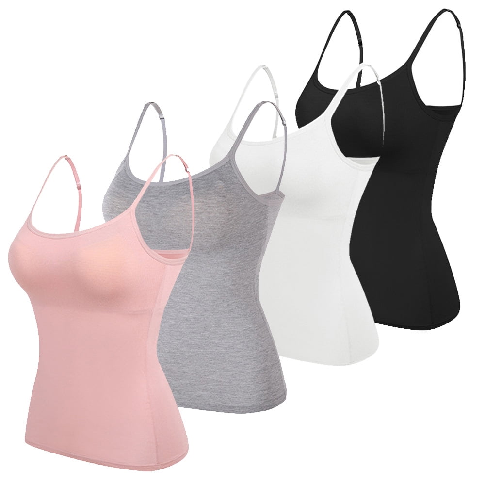 4 Pack Women's Basic Solid Camisole Adjustable Spaghetti Strap Tank Top ...