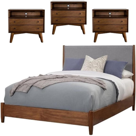 Home Square 4 Piece Furniture Set with Queen Panel Bed and 3 Nightstands