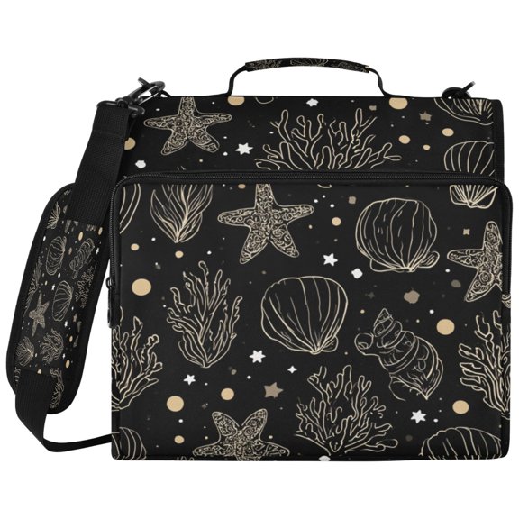 Coastal Line Art Printed Zipper Binder with Handle&Shoulder Strap 2 inch 3 Ring 500 300 Sheet Capacity File Folder Organizer
