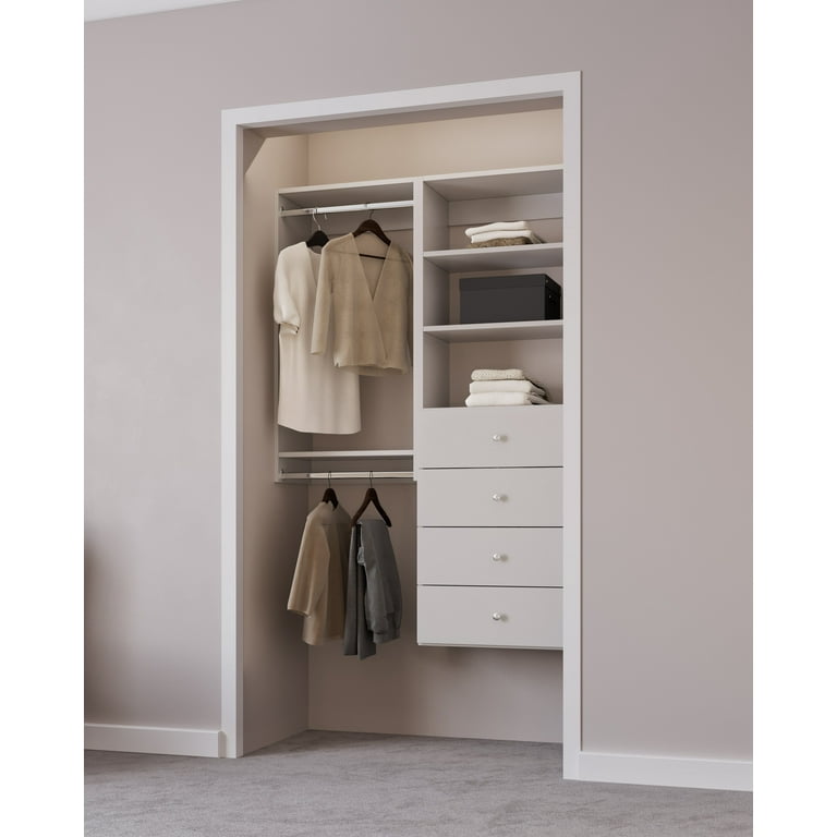 Closet Kit with Hanging Rods & Shelves - Corner Closet System - Closet  Shelves - Closet Organizers and Storage Shelves (Grey, 66 inches Wide)  Closet