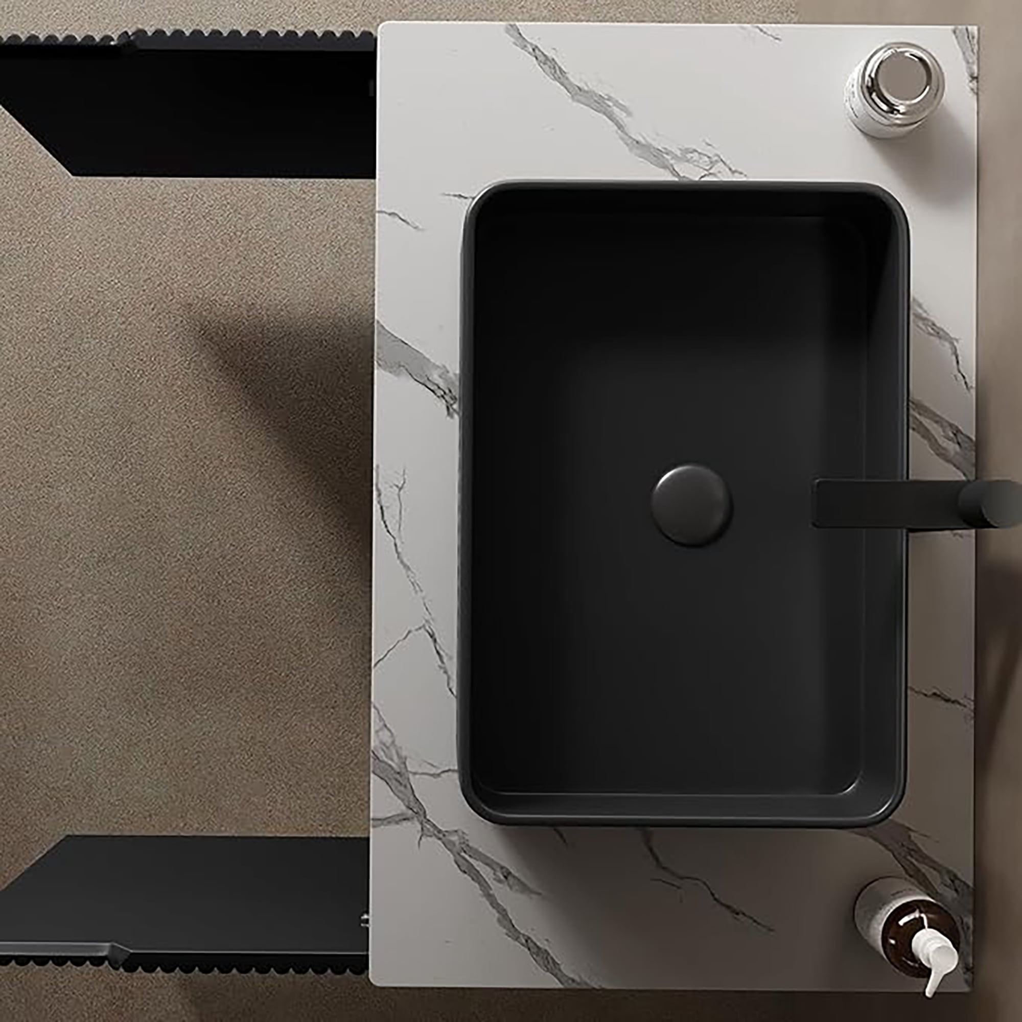 Wohh 20" Rectangular Bathroom Sink Black Ceramic Vessel Vanity Basin with French Stripe Design, 19.69"x13.39"x5.12" Countertop Porcelain Sink for Modern Home & Commercial Use