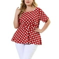 thumbnail image 6 of Unique Bargains Women's Plus Size Short Sleeve Solid Outfits Fashion Wrap Peplum Tops 4X Red White, 6 of 8