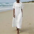 thumbnail image 4 of Blmnix Dresses for Women Beach Dress Button Down Popover Under Dress Crew Neck Short Sleeve Tea-Length Summer Dress,S, 4 of 5