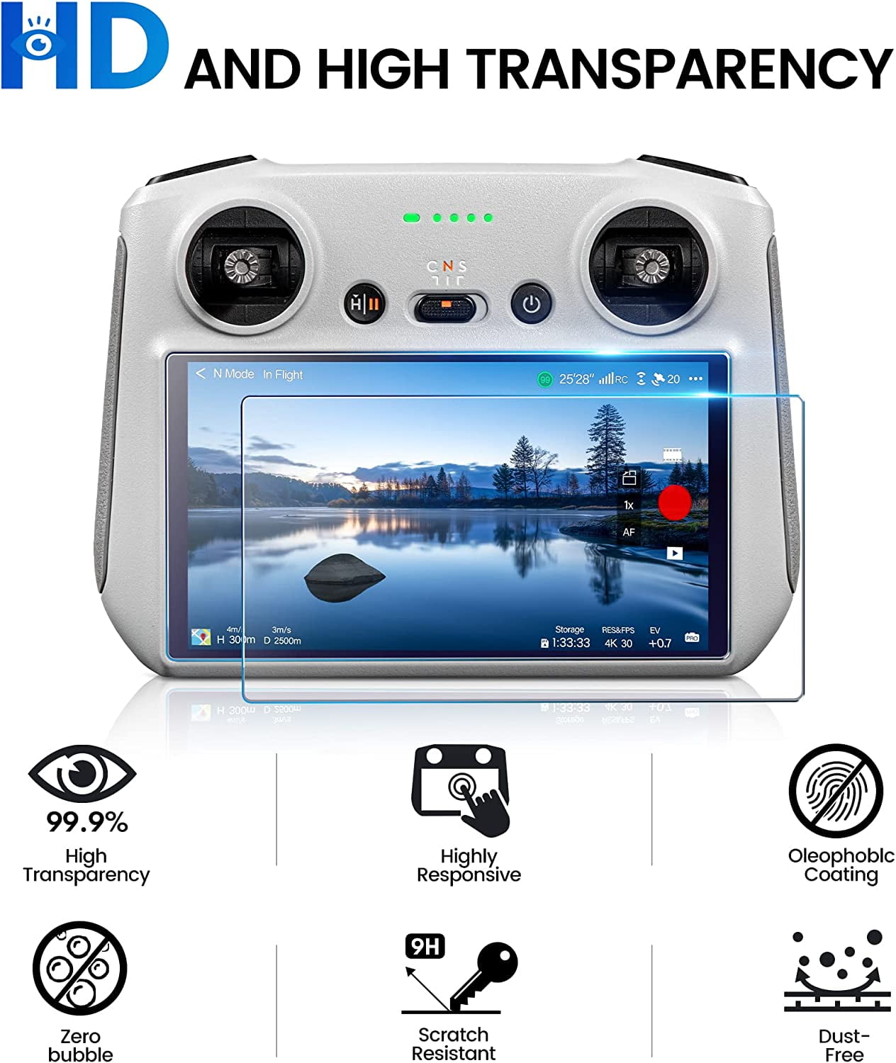 STARTRC Tempered Glass Screen Protector For DJI RC & DJI RC 2 Controllers – 2-Pack