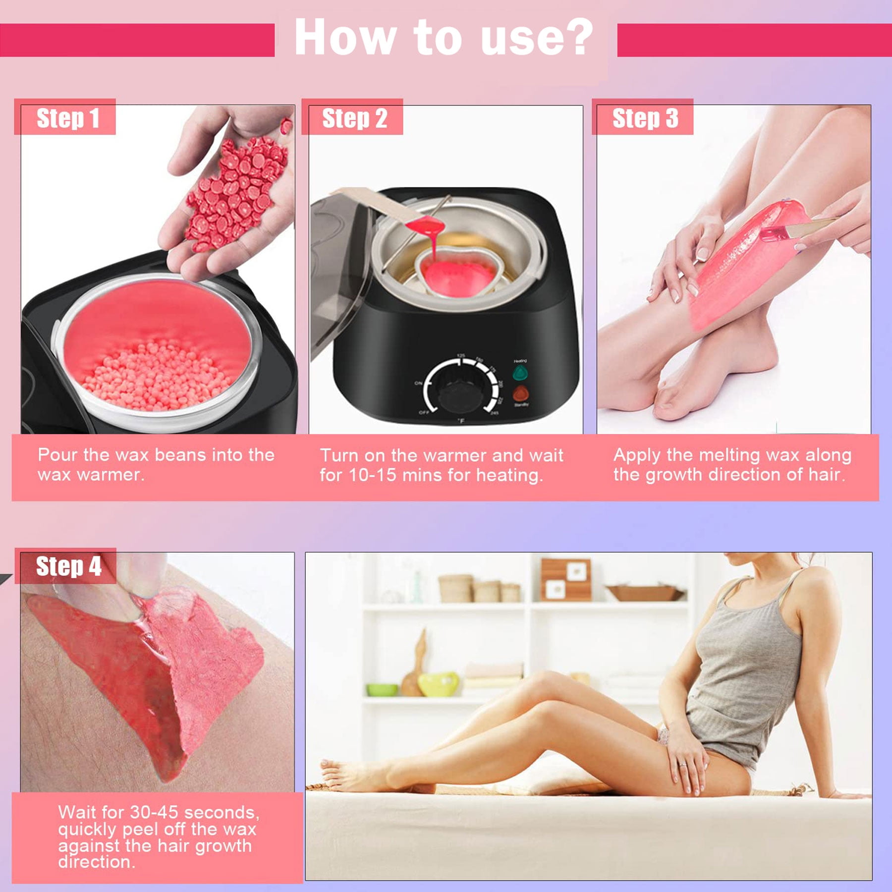 Blusmart Wax Kit Hair Removal Waxing Kits with Pot & Beads 4 Pack for Bikini Line Face Eyebrow Wax