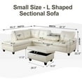 thumbnail image 2 of PonLiving Sectional Sofa, 97.5" White Faux Leather 3 Piece Living Room Faux Leather Couch with Storage Ottoman, Cup Holder, Left Facing Chaise, 2 of 7