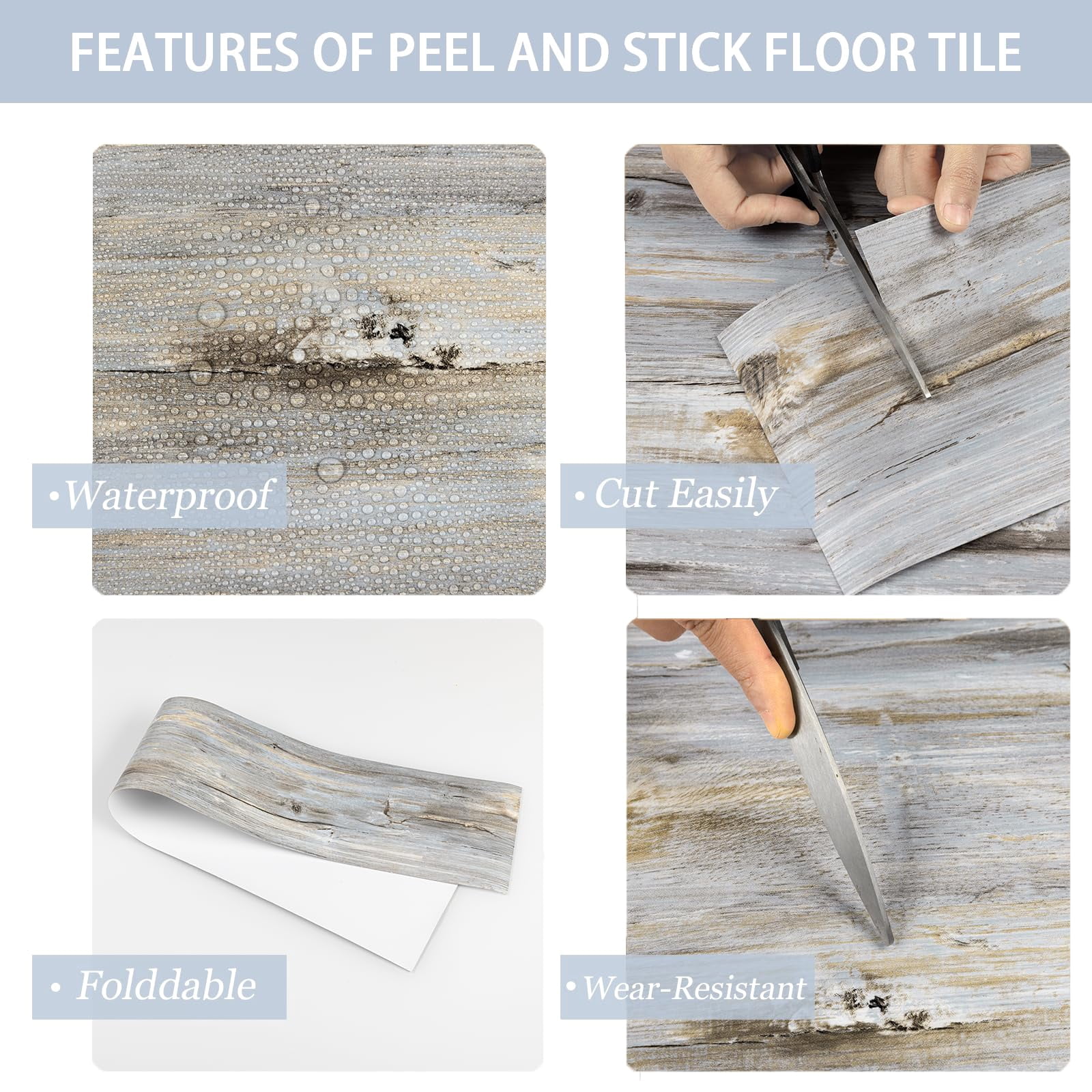 Peel And Stick Floor Tile  Vinyl Flooring Self Adhesive Durable 10-pack 15 Sq.ft Wood Look Tiles Waterproof For Transfer Bathroom Kitchen Rv Living Room