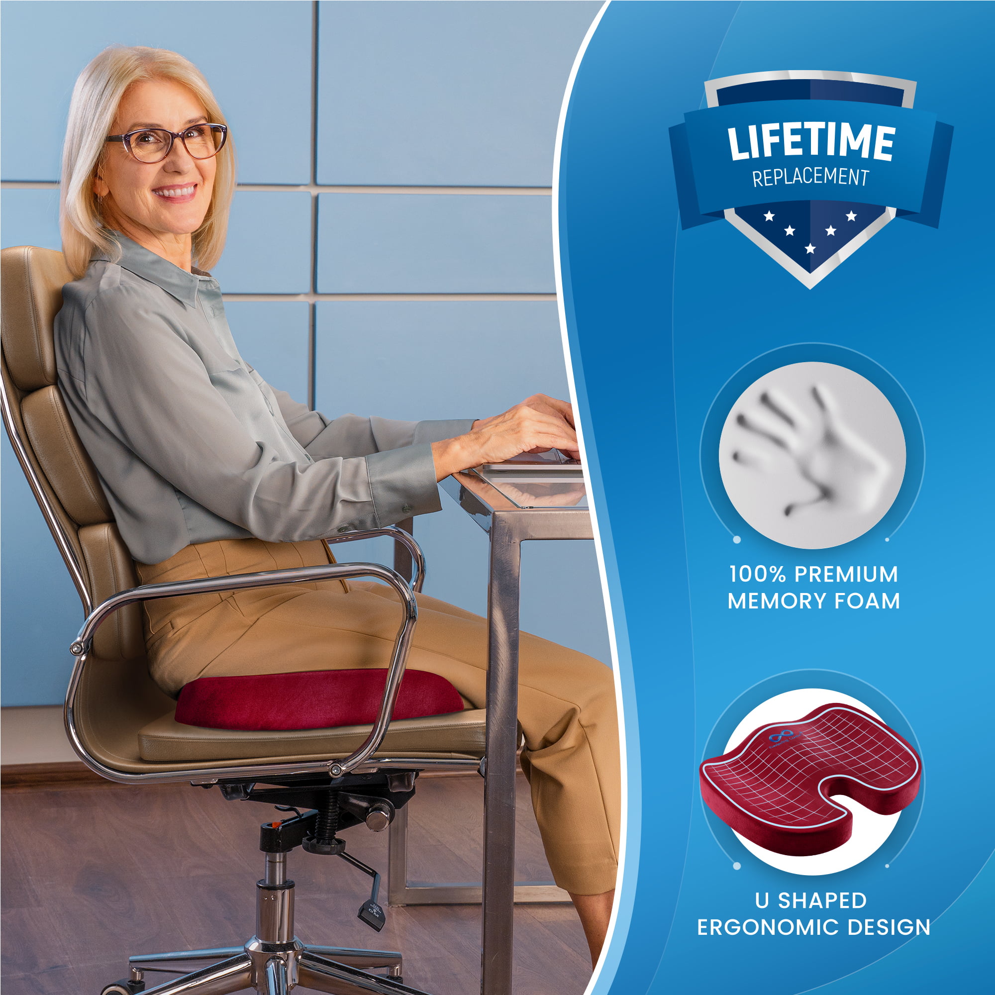 Long Lasting Comfort Seat Cushion - Office Chair Seat Cushion