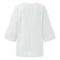 thumbnail image 5 of Youmylove Hauts Doux pour Femmes Été Manches 3/4 Col Rond Imprimé Floral Ample T-Shirts Tunique en Lin Décontractée Blouse Basique Confortable, 5 of 5