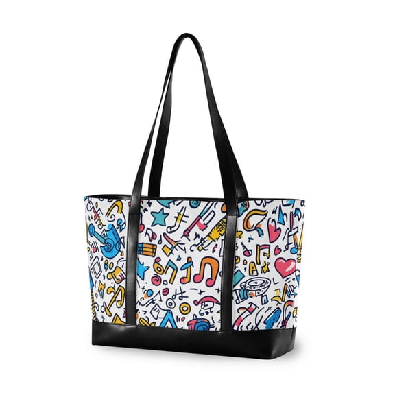 FORMRS Canvas Laptop Tote Bag for Women with 15.6" Computer Compartments Shoulder Handbag, Doodle Pattern
