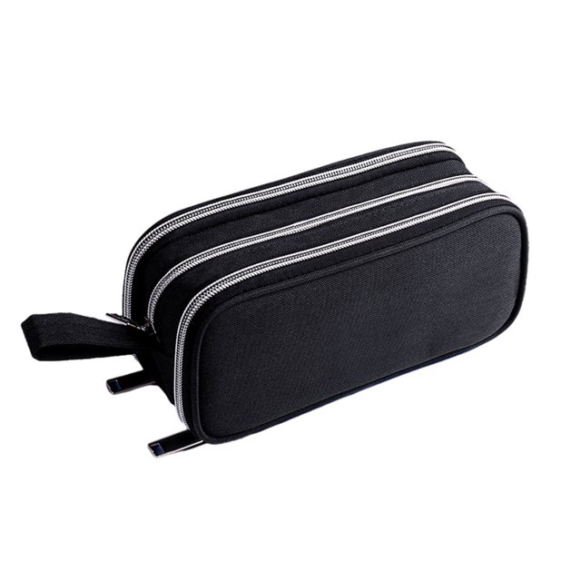 Moyic Estuche para lápices hecho en lona con gran capacidad y resistente al desgaste Estuche para lápices 3 compartimentos Durable Carpetas de archivos Negro Tres capas