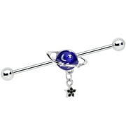 Body Candy Womens 14G 316L Steel Blue Accent Planet Saturn Star Helix Cartilage Industrial Barbell 1 1/2"