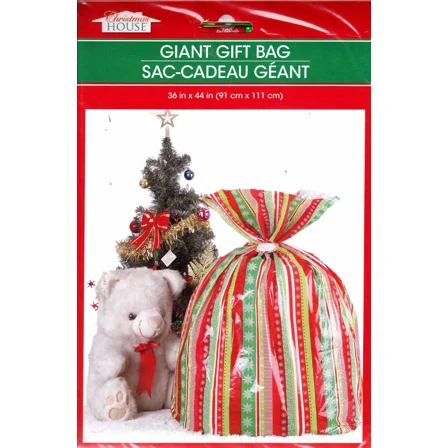 New Christmas House Giant Gift Presents Bag W Tag 36" X 44" ~ Stripes (Qty 1)