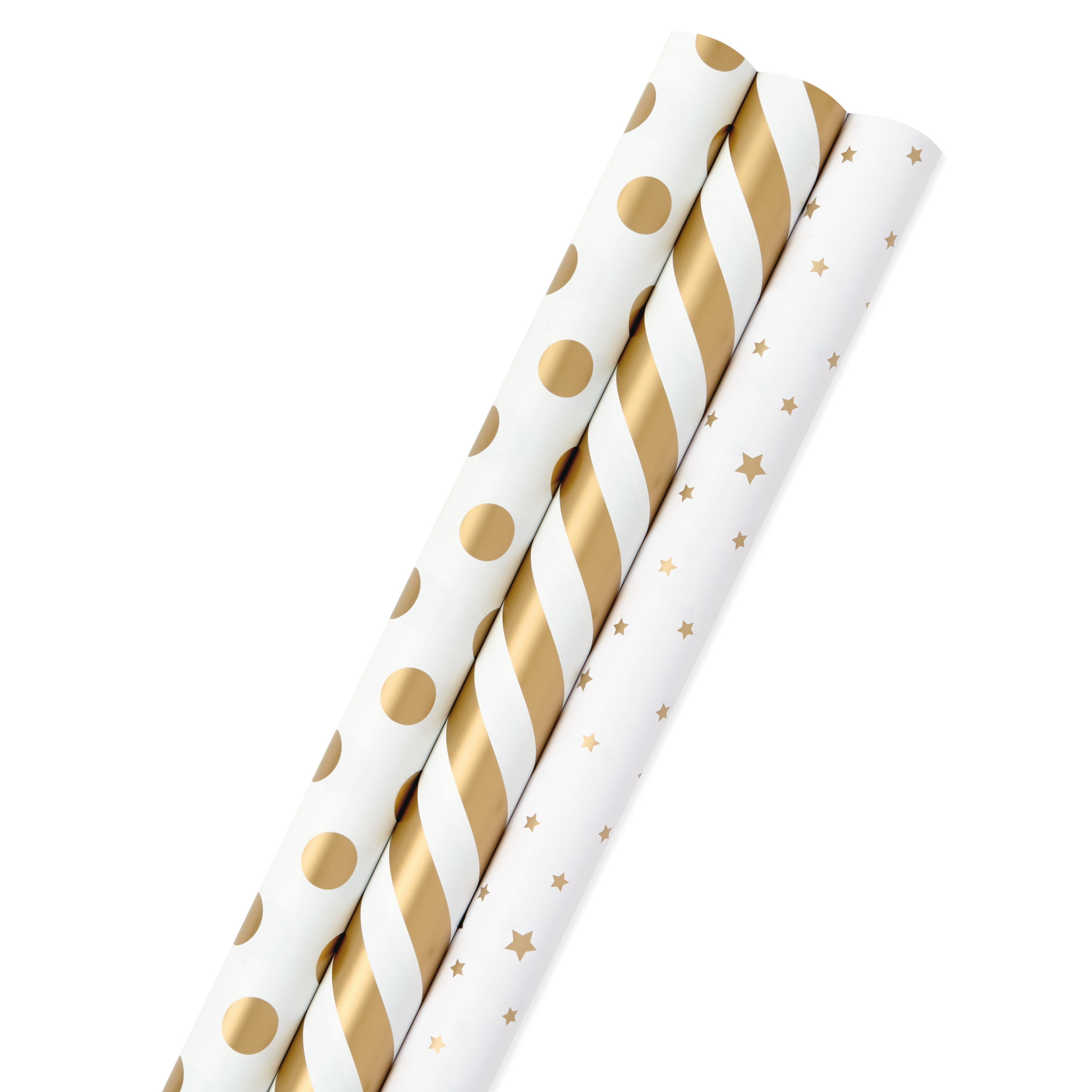 Hallmark All Occasion Wrapping Paper Bundle, White/Gold, 3 Rolls: