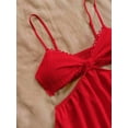 thumbnail image 4 of Women's Vacation Light Yellow Waist Hollow V-Neck Spaghetti Strap Summer Dress Set, 4 of 10