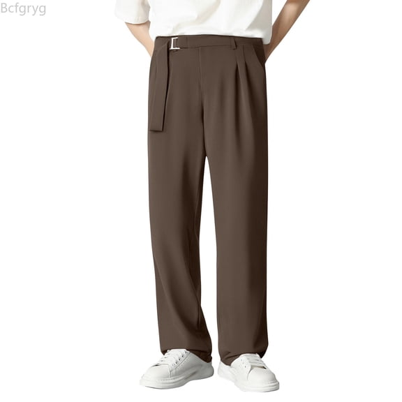 Bcfgryg Men's Wide Leg Straight Loose Casual Style Trousers Draped Suit Trousers Men’s Casual Pants Brown L