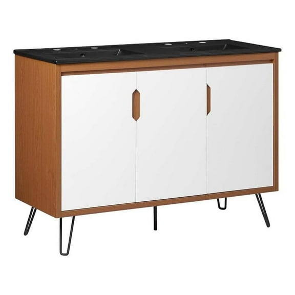 Modway Energize 48" Wood Double Sink Bathroom Vanity - Cherry/White/Black