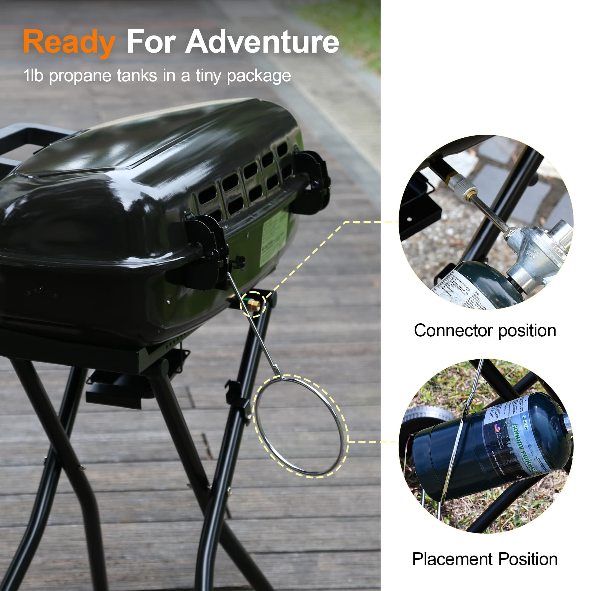 Portable 2-Burner Propane Gas Grill, Foldable and Stand-up for Backyard Cooking - Brand-Man Grills, Black