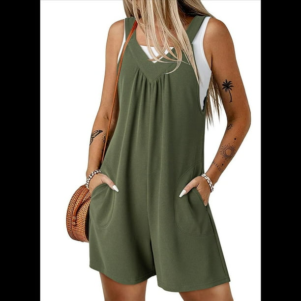 Overol de Punto Liso con Bolsillos Laterales para Mujer, Color Verde , Talla XXL