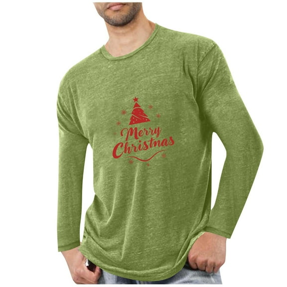 Chiccall Mens Christmas Printed T-Shirts Crew Neck Long Sleeve Stretch Winter Pullover Undershirt Loungewear